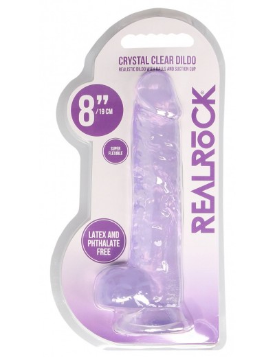 Фиолетовый фаллоимитатор Realrock Crystal Clear 8 inch - 21 см.