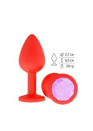 Красная анальная втулка с сиреневым кристаллом - 7,3 см. 