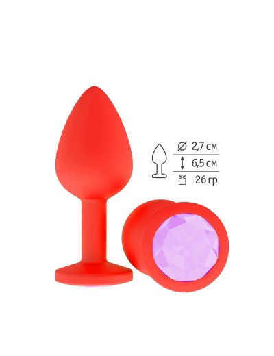 Красная анальная втулка с сиреневым кристаллом - 7,3 см.