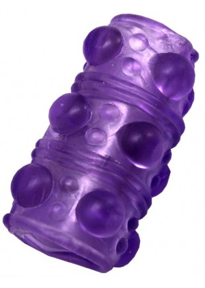 Фиолетовая сквозная насадка на фаллос с пупырышками - 5,5 см.