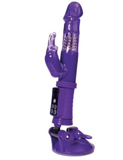 Фиолетовый вибратор с вращением бусин, клиторальным зайчиком и надёжной присоской
