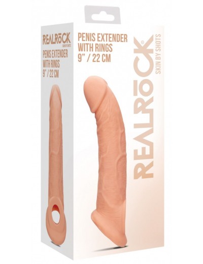 Телесная насадка с кольцом Penis Extender with Rings - 22 см.