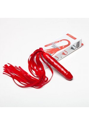 Красная резиновая плеть с ручкой-фаллосом - 55 см.