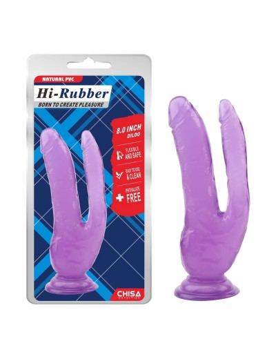 Фиолетовый анально-вагинальный фаллоимитатор - 20 см.
