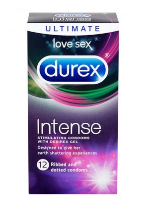 Рельефные презервативы со стимулирующей смазкой Durex Intense Orgasmic - 12 шт.