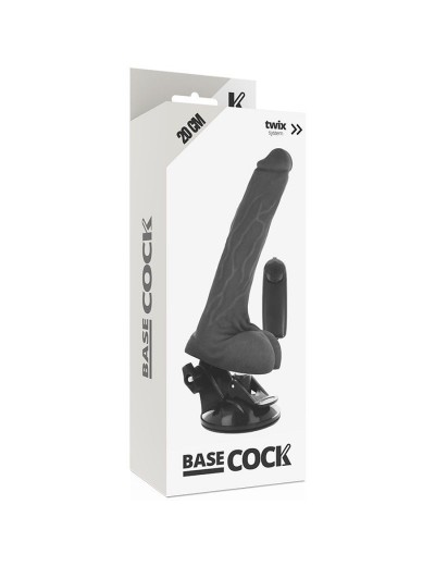 Черный вибромассажер на мощной присоске Basecock Realistic Vibrator - 20 см.