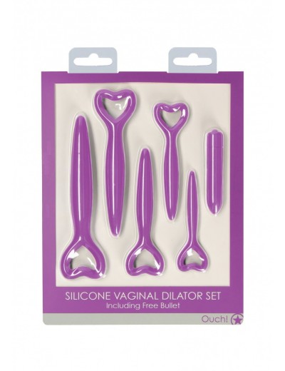 Набор фиолетовых вагинальных расширителей с вибропулей Silicone Vaginal Dilator Set