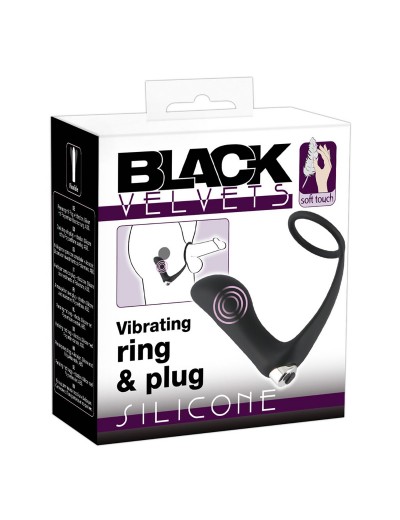 Черное эрекционное кольцо с анальной вибропробкой Vibrating Ring   Plug