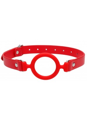 Красный кляп-кольцо с кожаными ремешками  Silicone Ring Gag with Leather Straps
