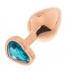 Золотистая анальная пробка OYO с голубым кристаллом-сердцем - 7,3 см.