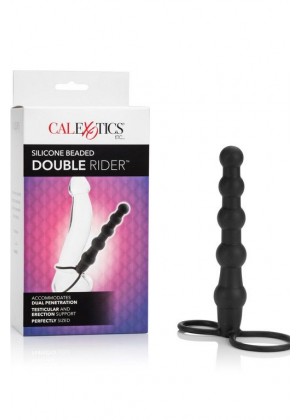 Насадка на пенис для двойного проникновения Silicone Beaded Double Rider - 14 см.