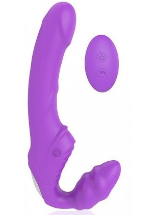 Фиолетовый безремневой страпон с 9 режимами вибрации и пультом ДУ