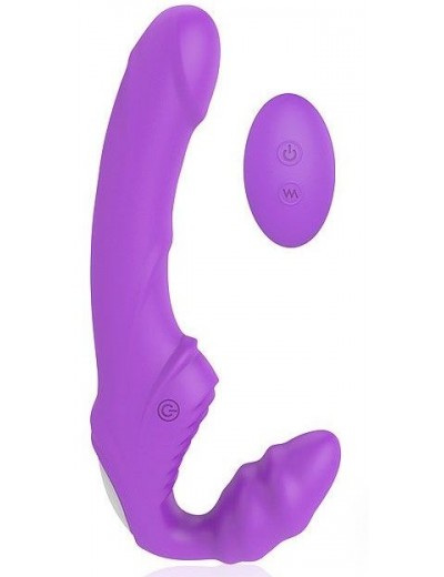 Фиолетовый безремневой страпон с 9 режимами вибрации и пультом ДУ
