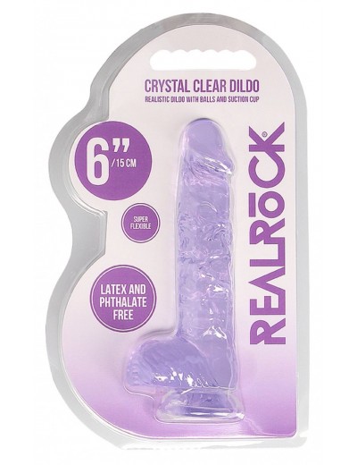 Фиолетовый фаллоимитатор Realrock Crystal Clear 6 inch - 17 см.