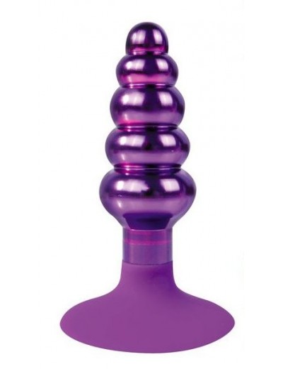 Фиолетовая анальная пробка-елочка с круглым ограничителем - 10 см.