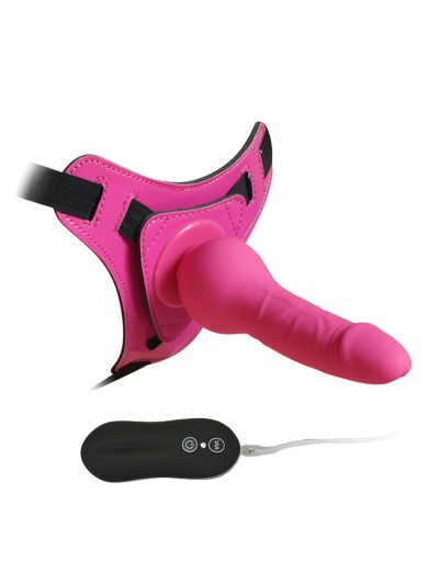 Розовый страпон 10 Mode Vibrations 6.3  Harness Silicone Dildo - 15,5 см.