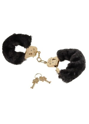 Наручники с чёрной меховой опушкой GOLD DELUXE FURRY CUFFS 