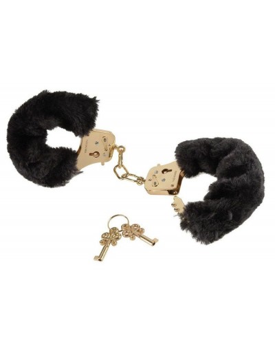 Наручники с чёрной меховой опушкой GOLD DELUXE FURRY CUFFS