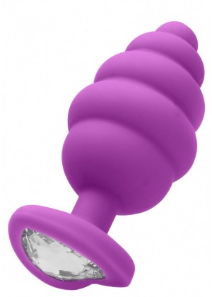Фиолетовая анальная пробка Regular Ribbed Diamond Heart Plug - 7 см.