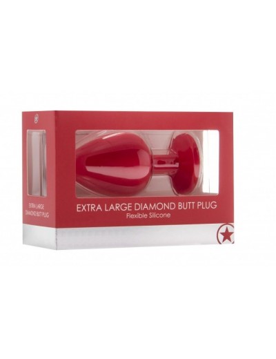 Красная анальная пробка OUCH! Extra Large Diamond Butt Plug с кристаллом - 9,3 см.