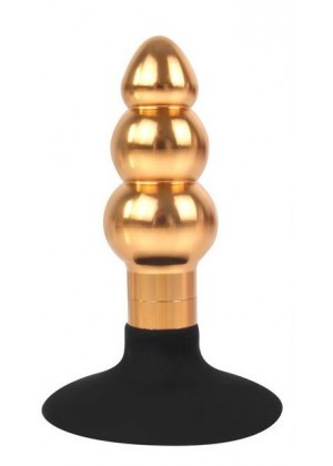 Золотисто-черная анальная пробка-елочка с круглым ограничителем - 9 см.