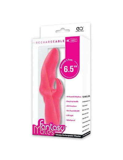 Розовый вибратор со стимулятором клитора MATES FANTASY RECHARGE VIBRATOR - 17 см.