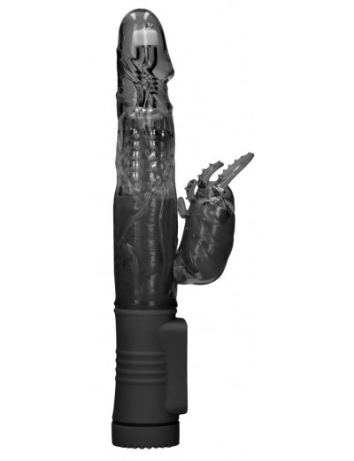Черный вибратор-кролик Rotating Beetle - 22 см.