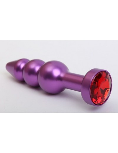 Фиолетовая фигурная анальная ёлочка с красным кристаллом - 11,2 см.