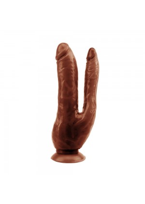 Коричневый анально-вагинальный фаллоимитатор Dark Magic Dual Penis - 19,5 см.