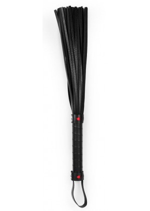 Черная многохвостая гладкая плеть с ручкой - 40 см.
